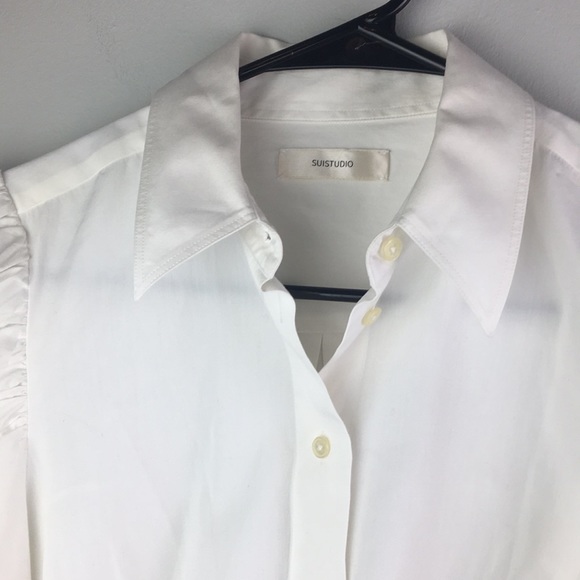 Derek button down blouse crisp cotton with gathered shoulder and sleeves - Picture 6 of 8